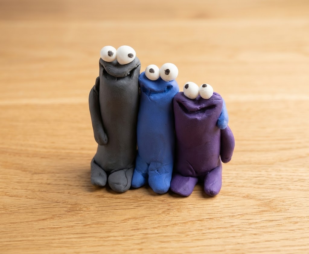 Schwarzer, blauer und lila Squig nebeneinander